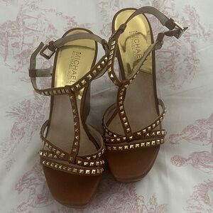 MICHAEL Michael Kors Cognac Studded T-Strap Platform Sandals